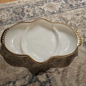 Fire King White and Gold Trimmed Divided Dish